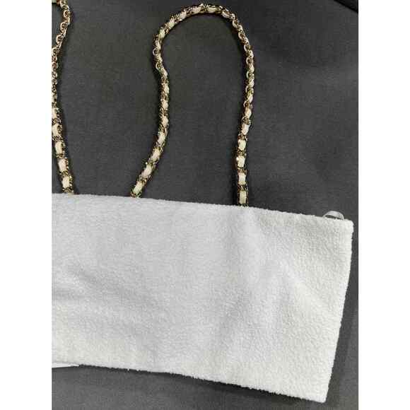 Chanel 22S Runway Black White Gold Chain CC Logo Stretch Cotton Crepe Top Bra 36 - Picture 12 of 12